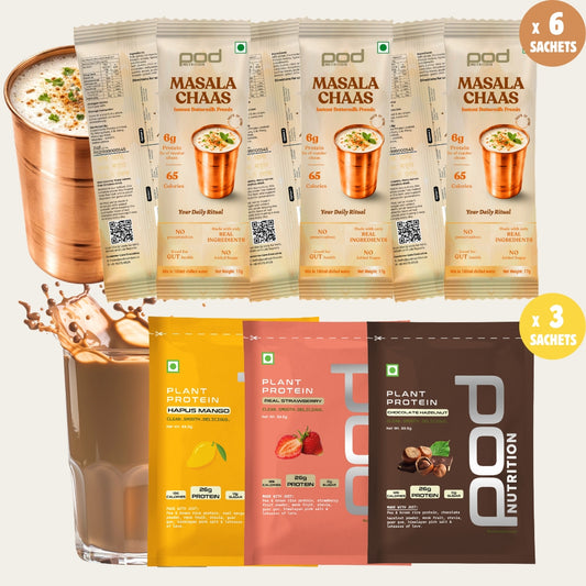 Protein Discovery Pack – Masala Chaas and Plant Protein Sachets Combo | Pod Nutrition